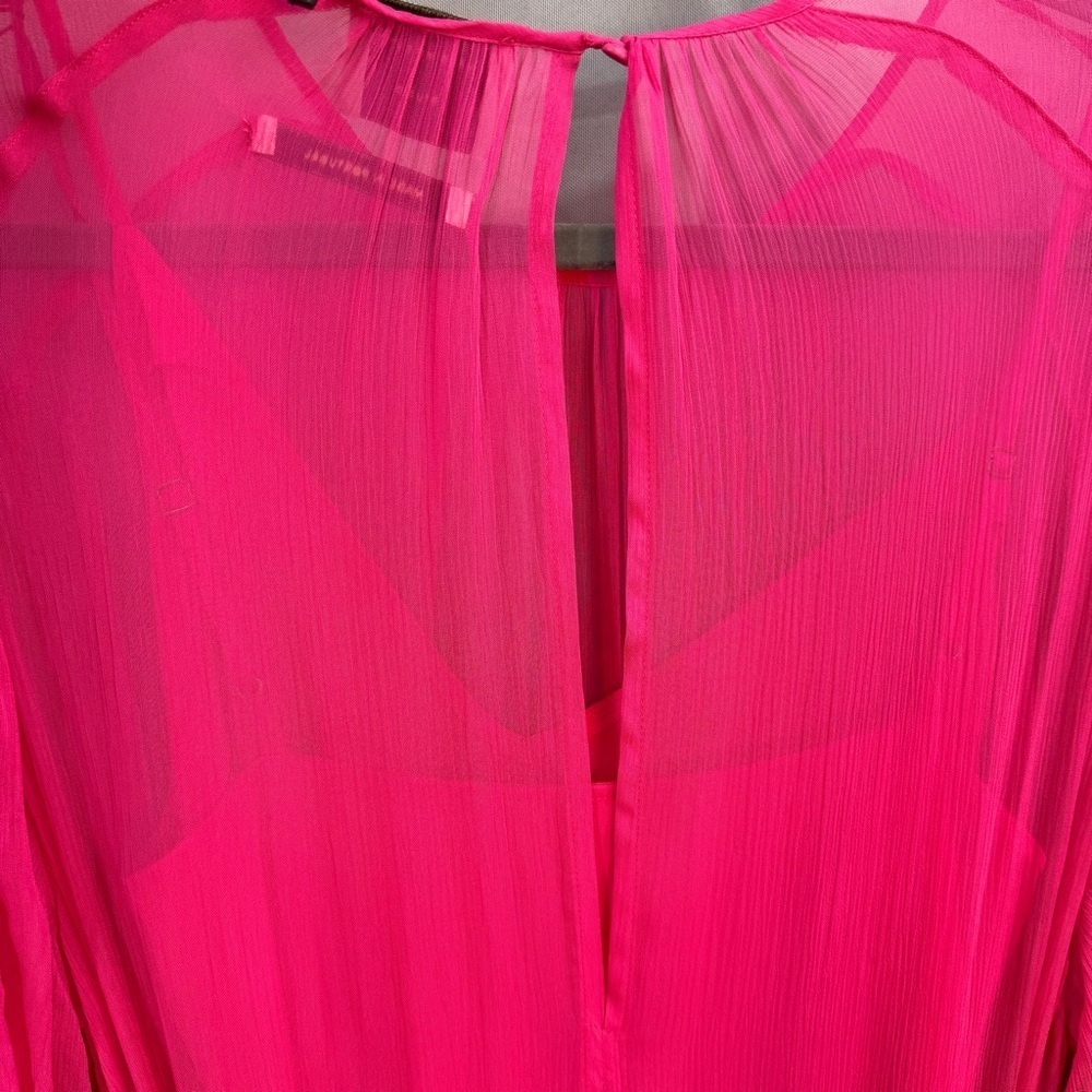 Massimo Dutti Hot Pink Gathered Maxi Dress Puff Sleeves Size Small NWT - Picture 9 of 10